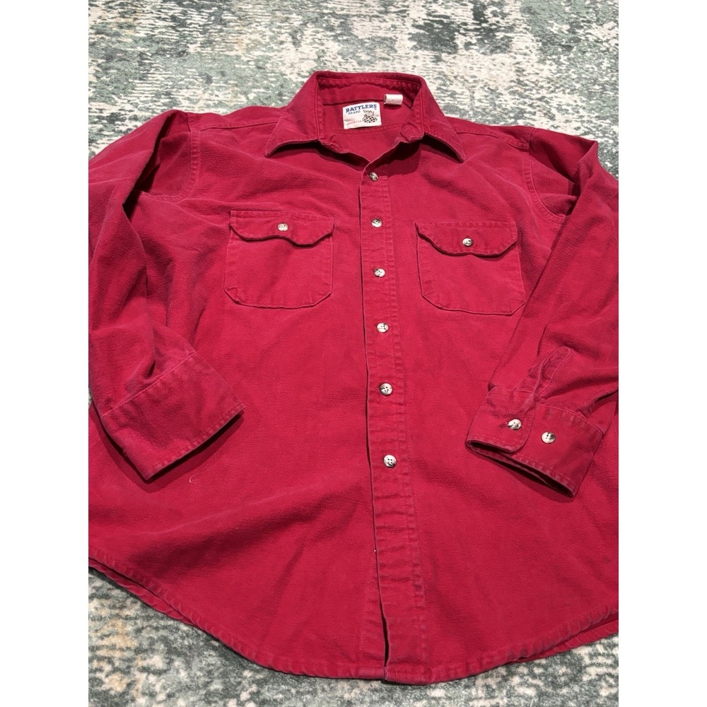 Vintage 90s Rattlers Brand Shirt Mens XL Red Long Sleeve Button Up Chamois USA